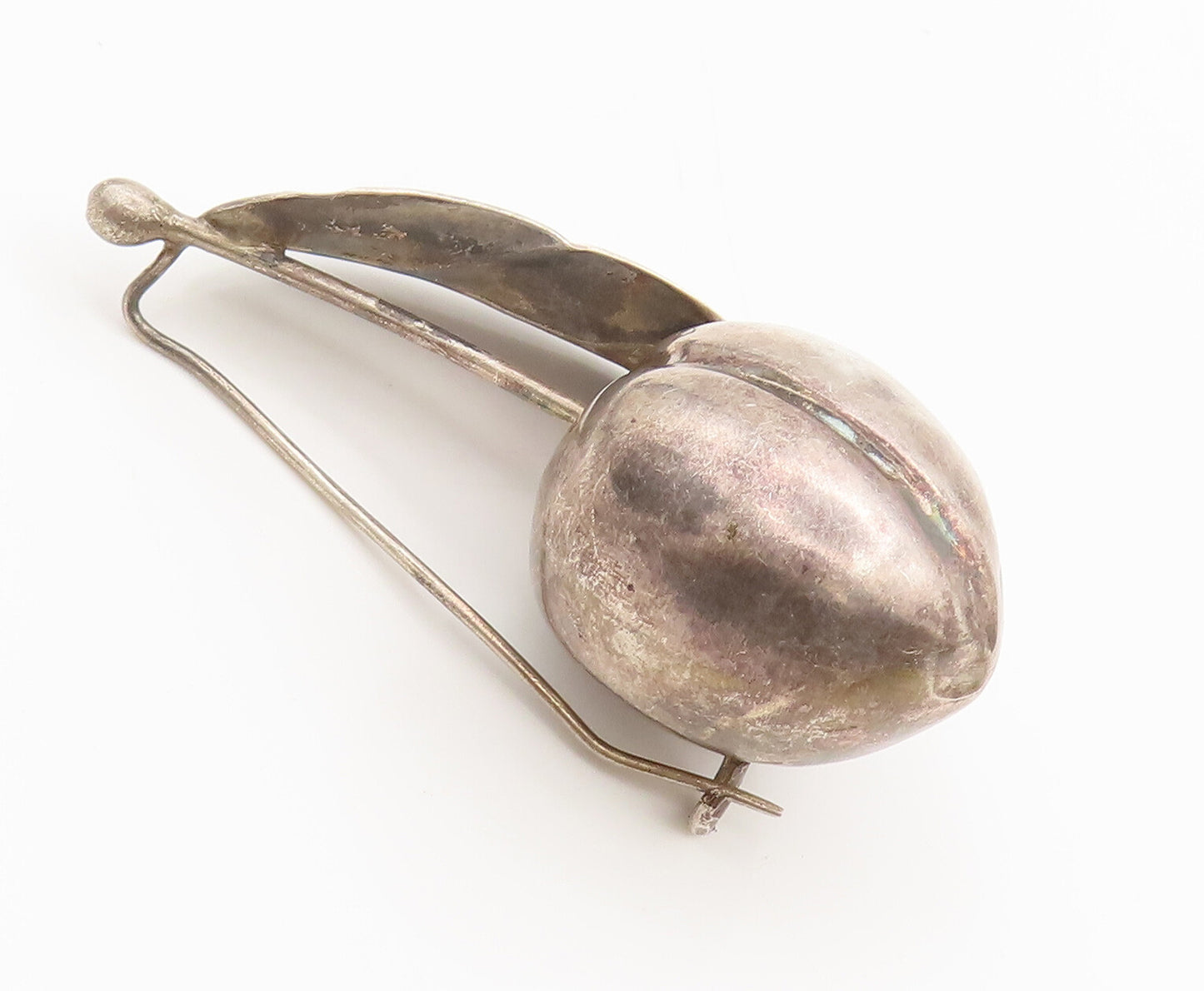 BR ENGLAND 925 Sterling Silver  Vintage Solid Cherry Leaf Brooch Pin  BP10392
