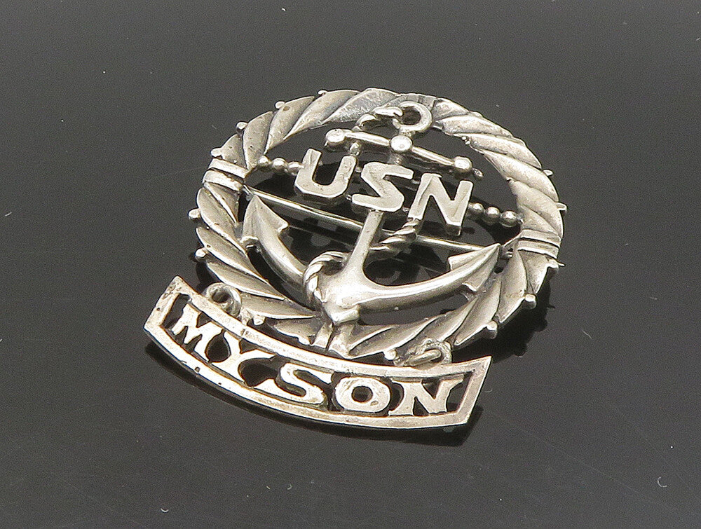 925 Sterling Silver  Vintage United States Navy My Son Brooch Pin  BP9281