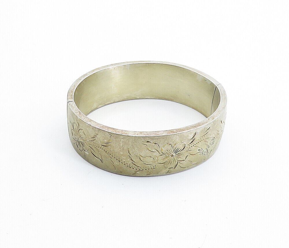 BOJAR 925 Silver  Vintage Shiny Etched Floral Pattern Bangle Bracelet  BT2473