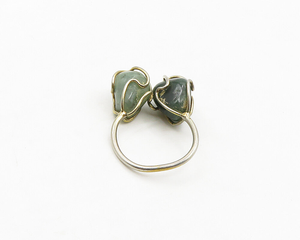 925 Silver  Vintage Shiny Wrapped Green Jasper Cocktail Ring Sz 9  RG19286