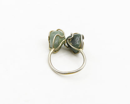 925 Silver  Vintage Shiny Wrapped Green Jasper Cocktail Ring Sz 9  RG19286