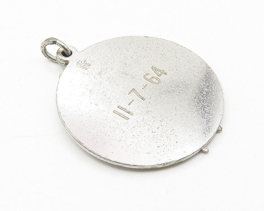 925 Sterling Silver  Vintage Shiny Woman In Dress Round Drop Pendant  PT8441