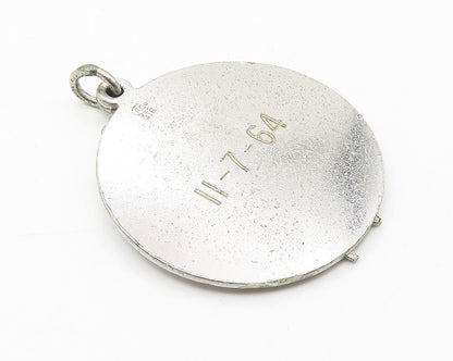 925 Sterling Silver  Vintage Shiny Woman In Dress Round Drop Pendant  PT8441