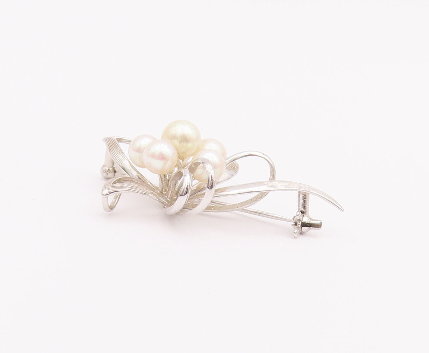 925 Sterling Silver Vintage Brooch Pin Bunch Of Pearls Cutout Flower  BP10779