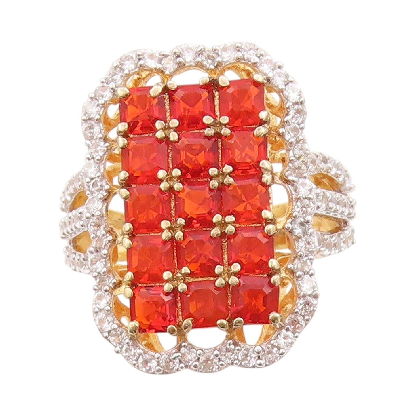 925 Sterling Silver Vintage Ring Gold Plated Orange & White CZ  Sz 5.5  RG32463