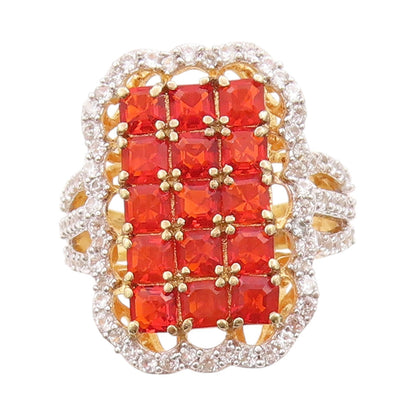 925 Sterling Silver Vintage Ring Gold Plated Orange & White CZ  Sz 5.5  RG32463