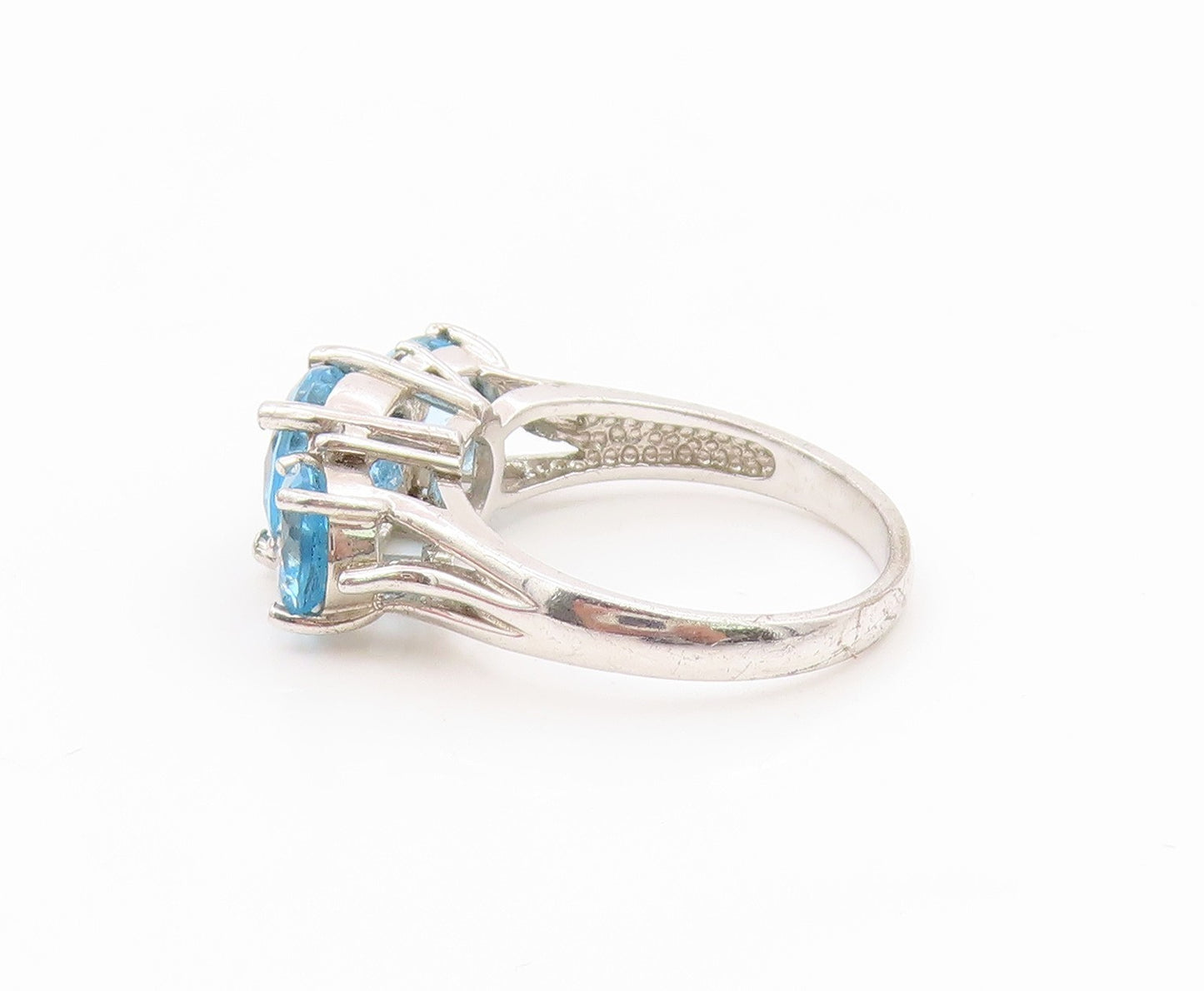 925 Sterling Silver Vintage Ring Three Stone Blue Topaz Band  Sz 7  RG34735