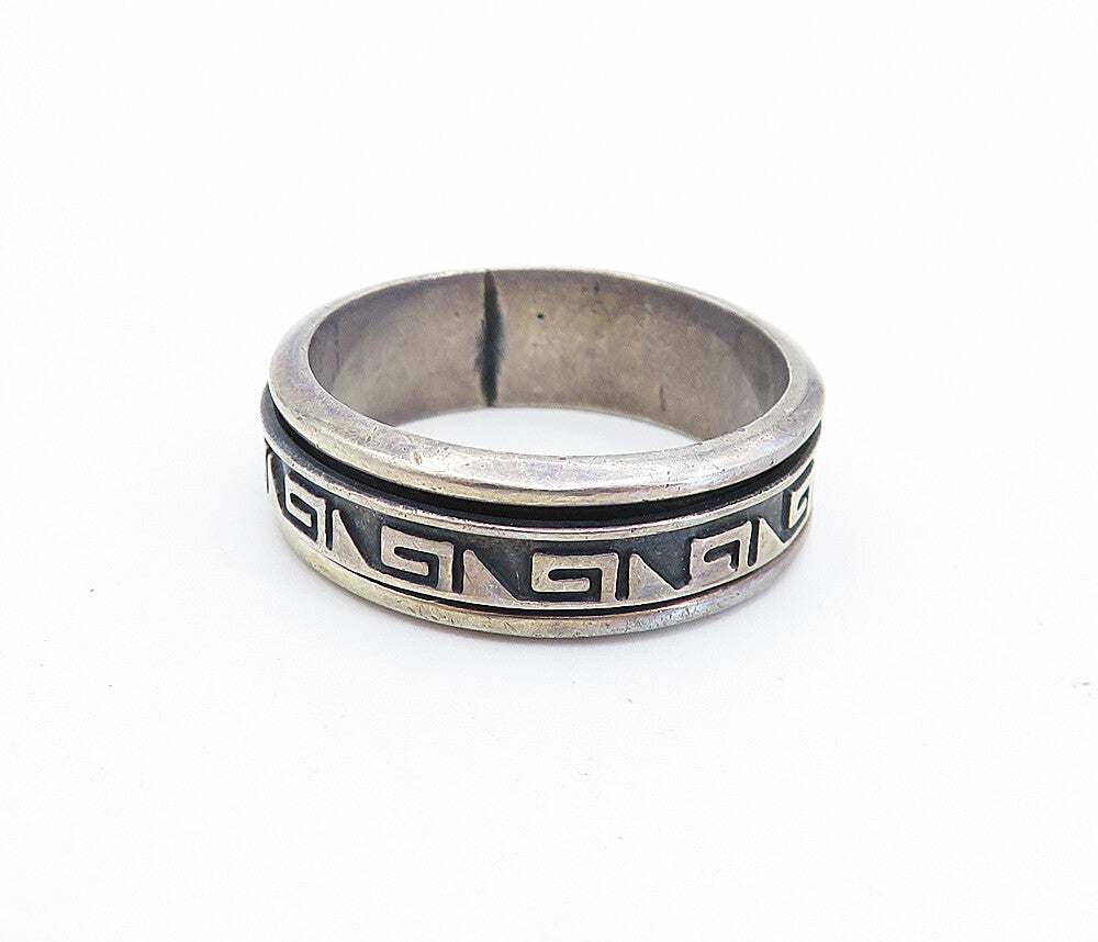 925 Sterling Silver  Vintage Greek Key Wave Pattern Spinner Ring Sz 11  RG7441