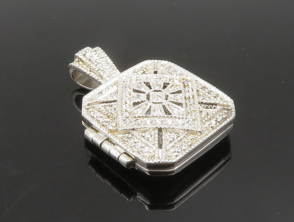 925 Sterling Silver  Vintage Heart Charm Square Topaz Pendant (OPENS)  PT20377