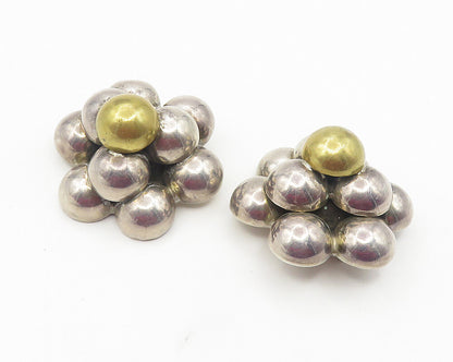 925 Sterling Silver  Vintage 2 Tone Floral Cluster Non Pierce Earrings  EG6069