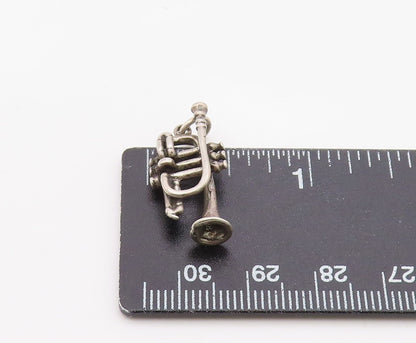 925 Sterling Silver Vintage Pendant 3D Trumpet Musical Instrument Charm  PT26309