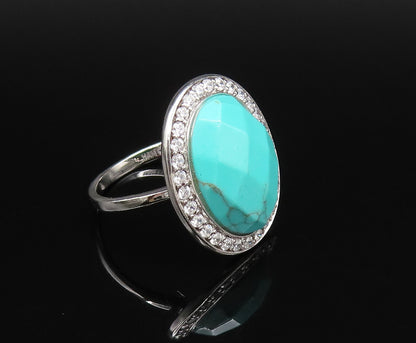 925 Sterling Silver  Vintage Faceted Turquoise & Topaz Halo Ring Sz 7  RG25937