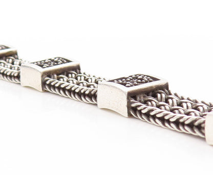 925 Sterling Silver Vintage Bracelet LOIS HILL Dark Tone Carved Chain  BT11175