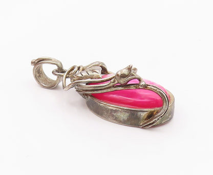 925 Sterling Silver  Vintage Floral Vine Wrapped Pink Stone Pendant  PT7836