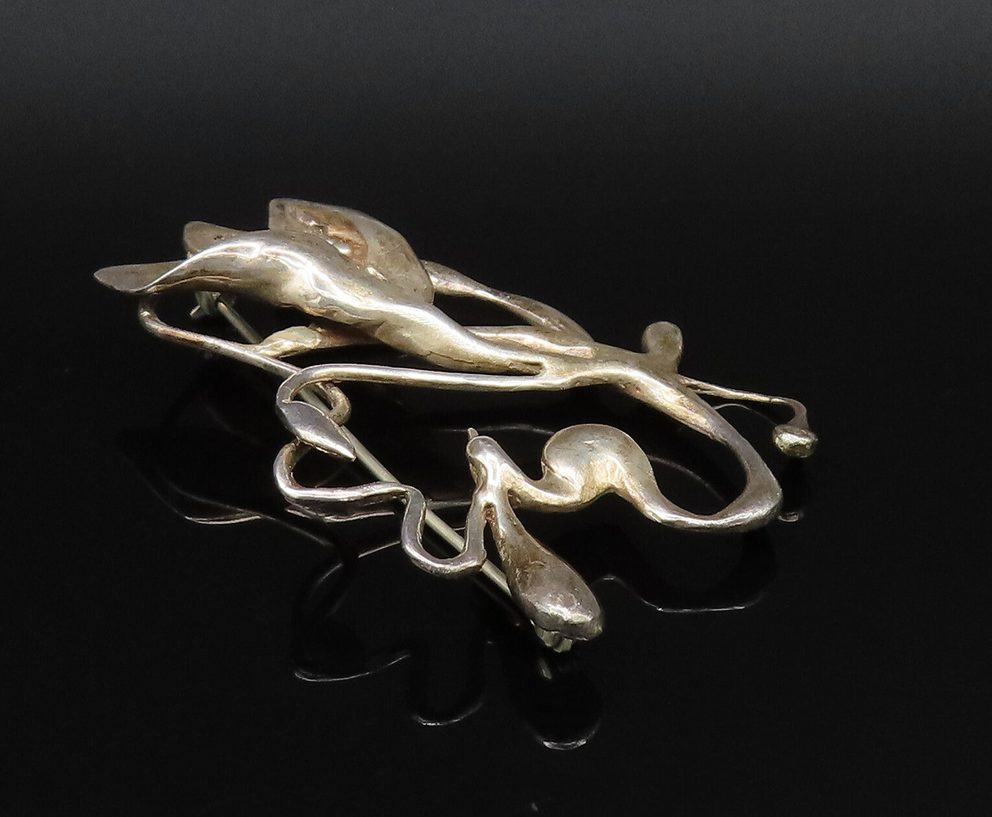 925 Sterling Silver  Vintage Modernist Flower Cutout Brooch Pin  BP9904