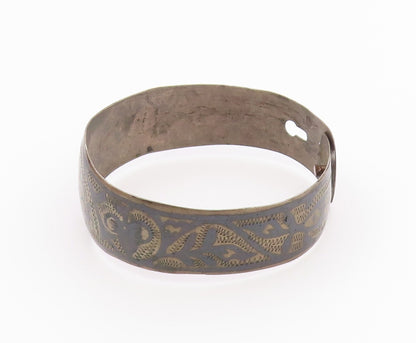 EAST EUROPE 925 Silver  Vintage Antique Etched Floral Bangle Bracelet  BT9576