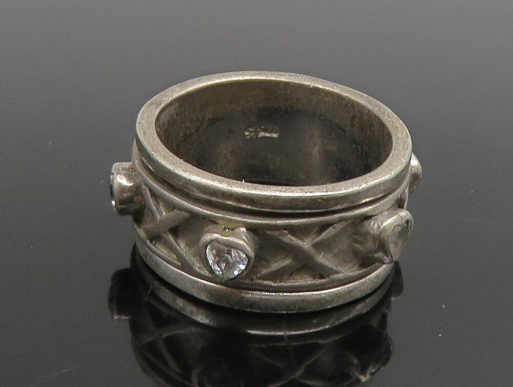 925 Sterling Silver Vintage Cubic Zirconia XO Spinner Band Ring Sz 6.5 RG25339