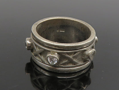 925 Sterling Silver Vintage Cubic Zirconia XO Spinner Band Ring Sz 6.5 RG25339