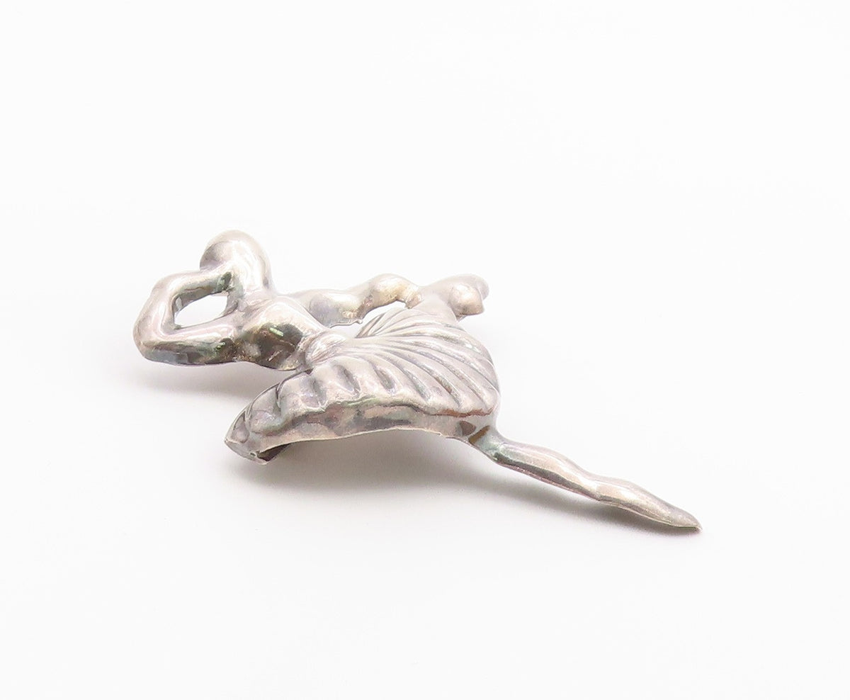 MEXICO 925 Sterling Silver  Vintage Ballet Dancer Motif Brooch Pin  BP4673