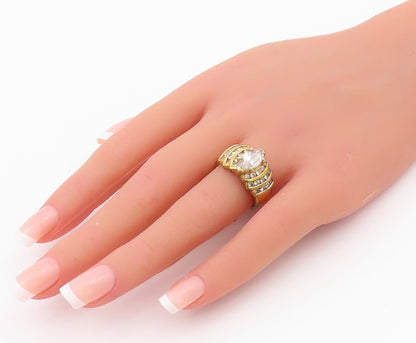 925 Sterling Silver Vintage Ring Gold Plated Marquise & Round CZ  Sz 8  RG33064