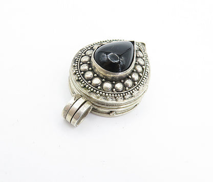 925 Sterling Silver Vintage Cabochon Tear Drop Black Onyx Pendant PT5802