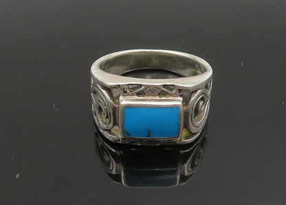 925 Sterling Silver Vintage Inlaid Turquoise Swirl Vine Band Ring Sz 6.5 RG23502