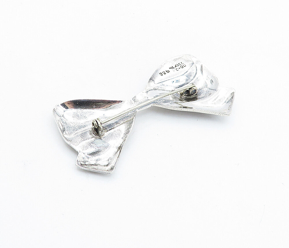 MEXICO 925 Sterling Silver  Vintage Polished Ribbon Bow Tie Brooch Pin  BP2740