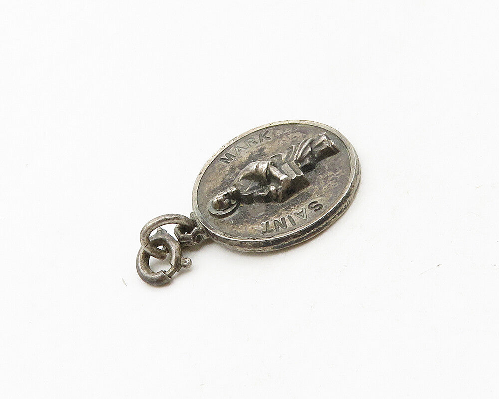 CREED 925 Sterling Silver  Vintage Antique Saint Mark Prayer Pendant  PT14784