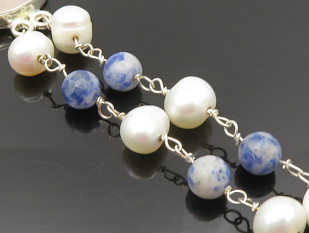 925 Sterling Silver  Rose Quartz & Freshwater Pearls Chain Bracelet  BT1165
