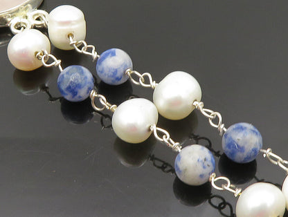 925 Sterling Silver  Rose Quartz & Freshwater Pearls Chain Bracelet  BT1165