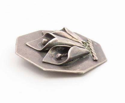 925 Sterling Silver Vintage Pendant Abstract Sculptural Floral Leaf  PT25938