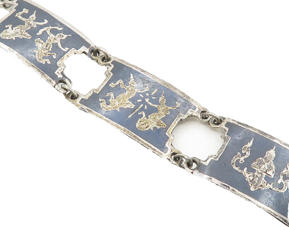 SIAM 925 Sterling Silver  Vintage Enamel Niello Dancer Chain Bracelet  BT4416