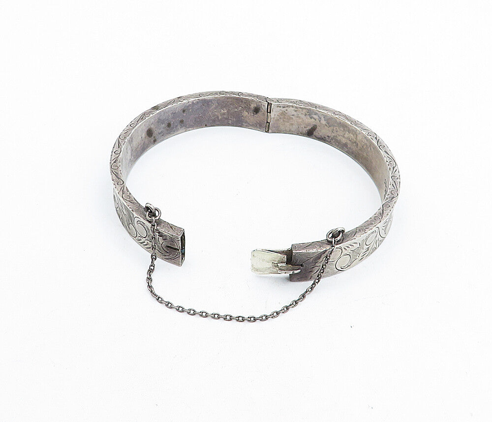 SIAM 925 Silver  Vintage Swirl Floral Vine Etched Bangle Bracelet  BT1504