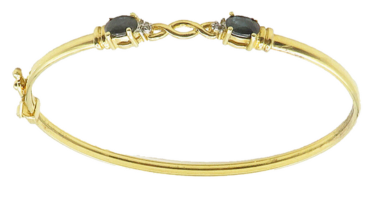 925 Sterling Silver  Genuine Diamonds & Sapphire Shiny Bangle Bracelet  BT6061