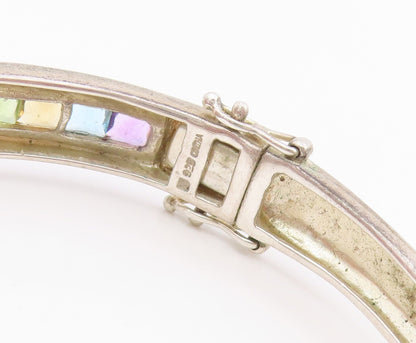 925 Sterling Silver Vintage Bracelet Multi Gemstone Channel Set Bangle  BT11660