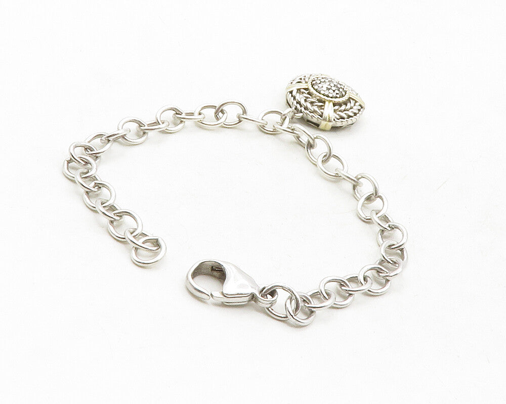 925 Sterling Silver  Genuine Diamonds 2 Tone Wheat Charm Chain Bracelet BT4810