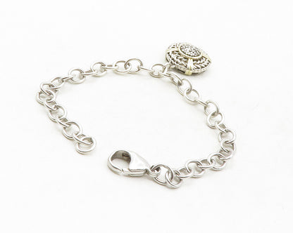 925 Sterling Silver  Genuine Diamonds 2 Tone Wheat Charm Chain Bracelet BT4810