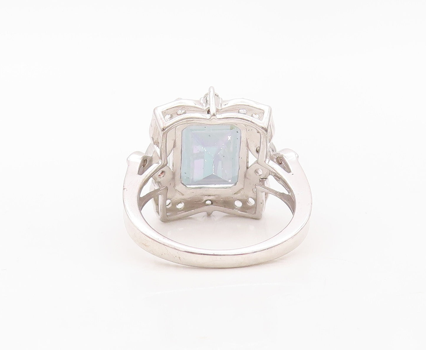 925 Sterling Silver Vintage Ring Mystic Topaz Floral Carved CZ  Sz 7.5  RG30232