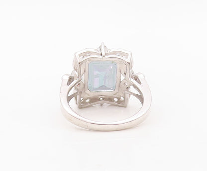 925 Sterling Silver Vintage Ring Mystic Topaz Floral Carved CZ  Sz 7.5  RG30232