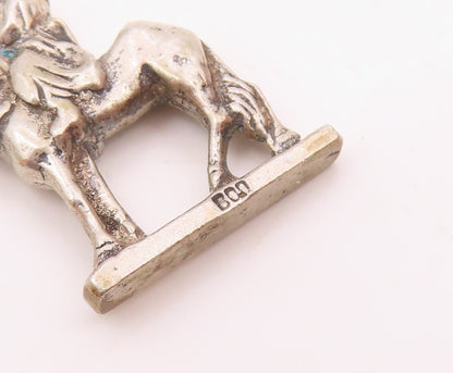 925 Sterling Silver  Vintage Shiny Woman On Horse Drop Pendant  PT17430