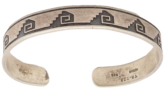 925 Sterling Silver Vintage Bracelet MEXICO Brutalist Etched Adjustable  BT10162