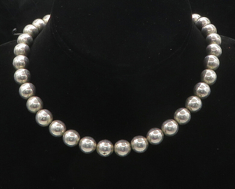 MEXICO 925 Silver  Vintage Heavy Minimalist Beaded Chain Necklace  NE2922