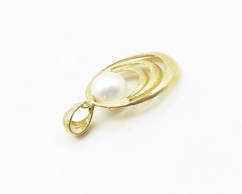 925 Sterling Silver  Vintage Freshwater Pearl Gold Plated Pendant  PT14054