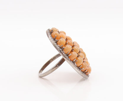 925 Sterling Silver Vintage Ring Oval Brown Opal Halo Diamond Ring Sz 7  RG29407