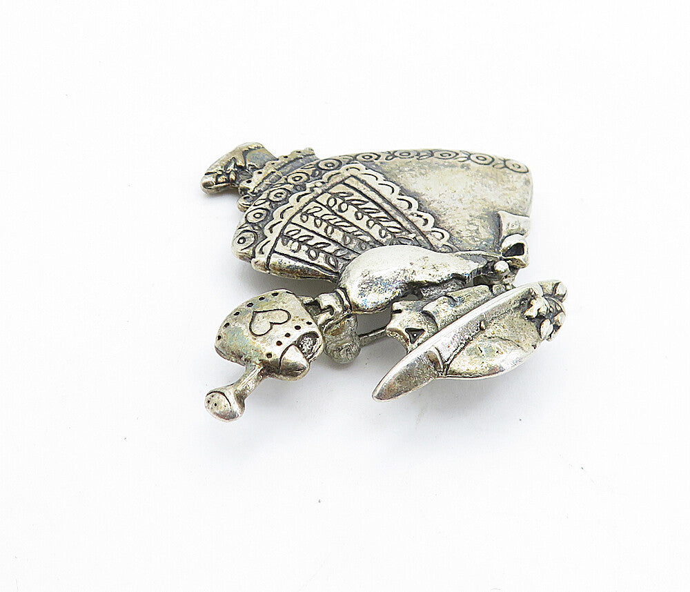 925 Sterling Silver  Vintage Antique Girl With Watering Can Brooch Pin  BP2560