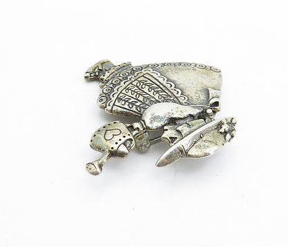 925 Sterling Silver  Vintage Antique Girl With Watering Can Brooch Pin  BP2560