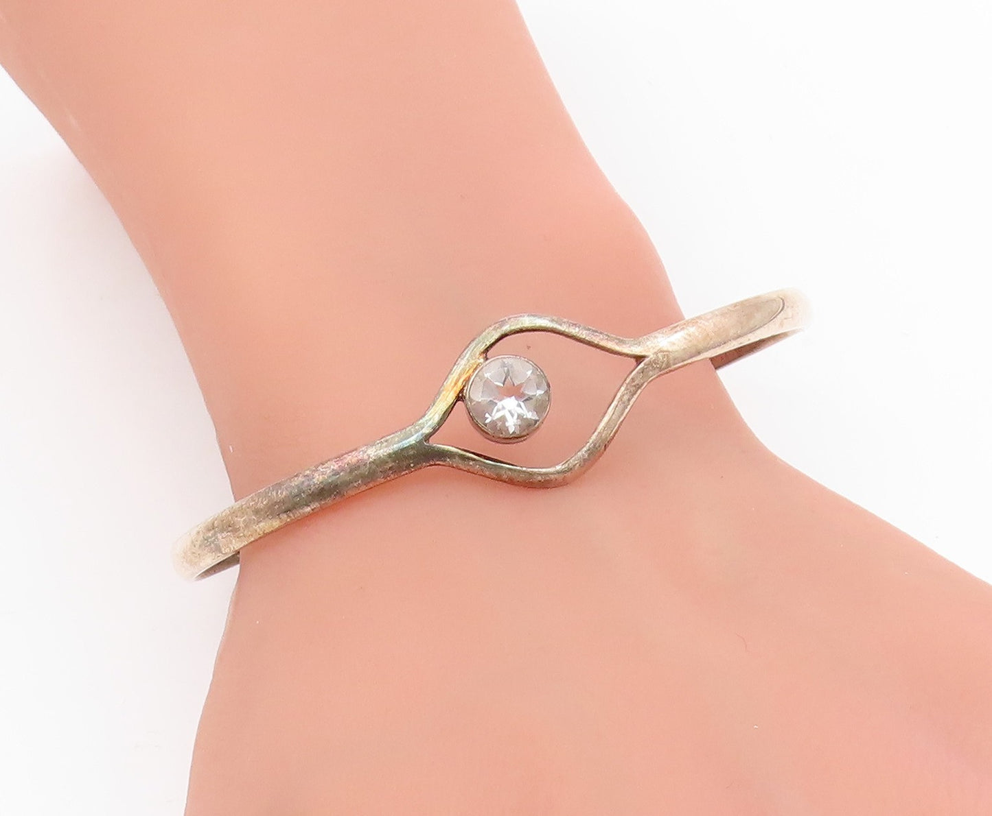 925 Sterling Silver Vintage Bracelet DEB GUYOT Topaz Minimalist Cuff  BT11583
