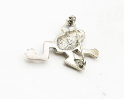 ZINA 925 Sterling Silver  Vintage Dark Tone Frog Motif Brooch Pin  BP3625