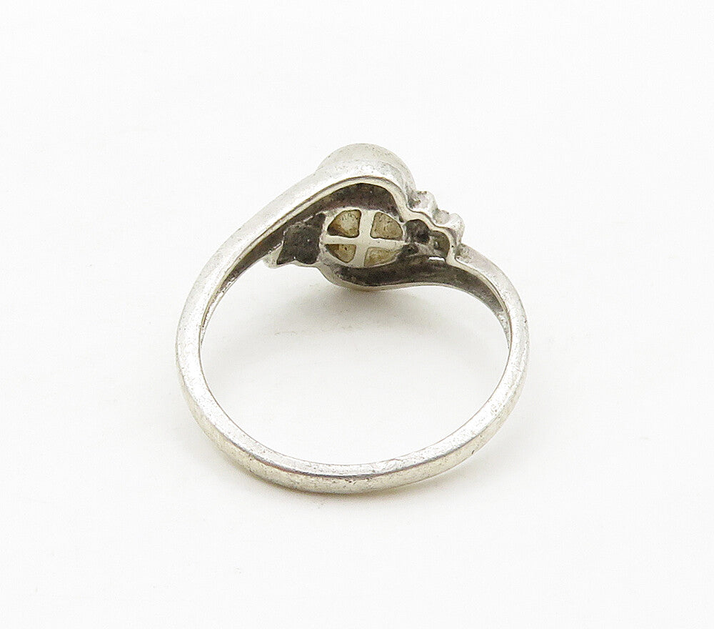 925 Sterling Silver  Vintage Quartz & Genuine Diamonds Band Ring Sz 6  RG15991