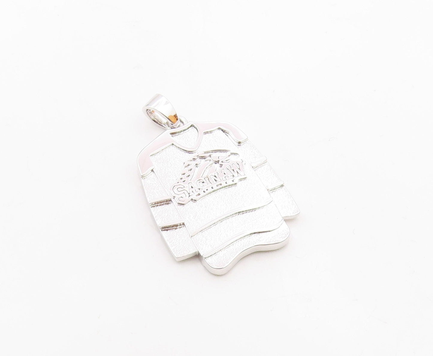 925 Sterling Silver  Vintage Shiny Saginaw Ice Hockey Jersey Pendant  PT18741